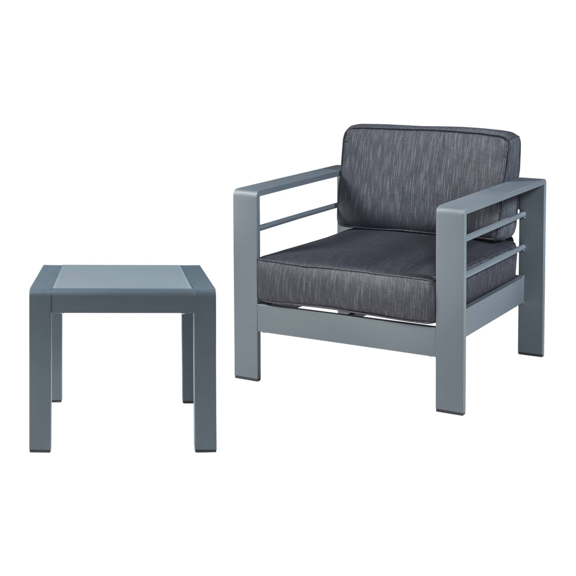Casa.Pro - Salon de jardin 2 pièces Avise table d'appoint avec fauteuil anthracite gris foncé casa.pro - Imagen 1