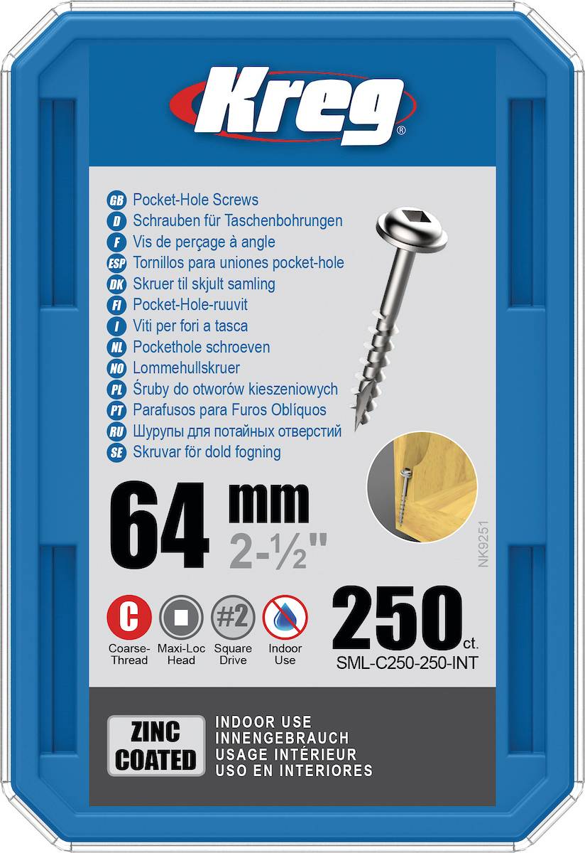 Vis à trous de poche 64 mm Revêtu de Zinc Maxi-Loc, Filetage épai, 250 - KREG - SML-C250-250-INT