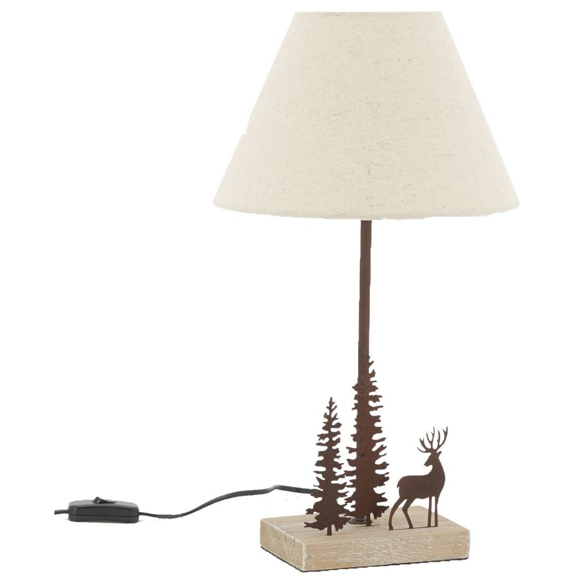 Aubry Gaspard - Lampe en métal et bois décor Forêt 1 cerf + 2 sapins - Imagen 1