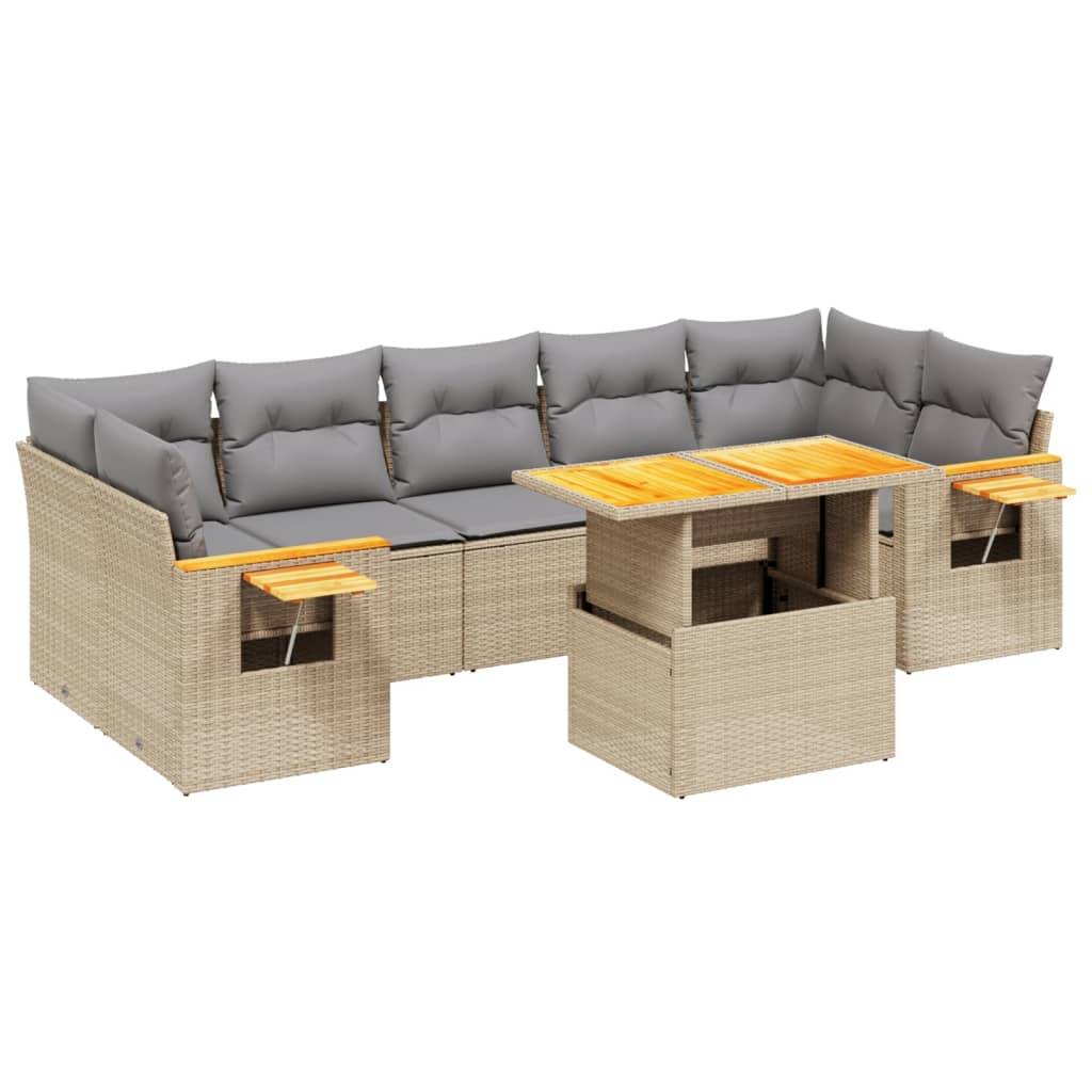 Salon de jardin 8 places Beige Résine Tressée Table Ajustable et Tablettes Côté – ComfortXL Outdoor Living - Image 2