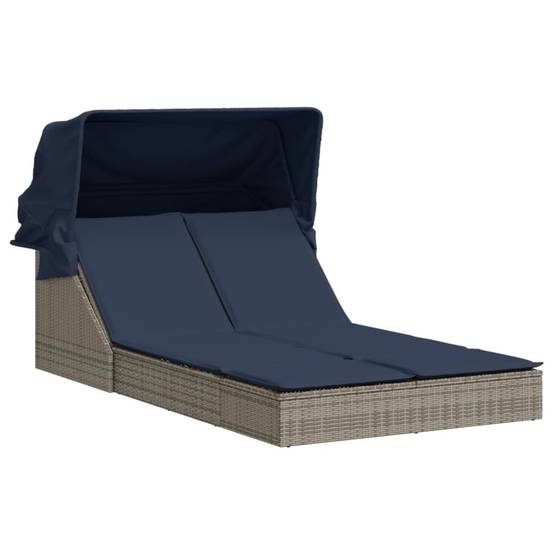 Transat Double de Jardin Résine Tressée avec Pare-Soleil Gris – ComfortXL Outdoor Living - Image 2