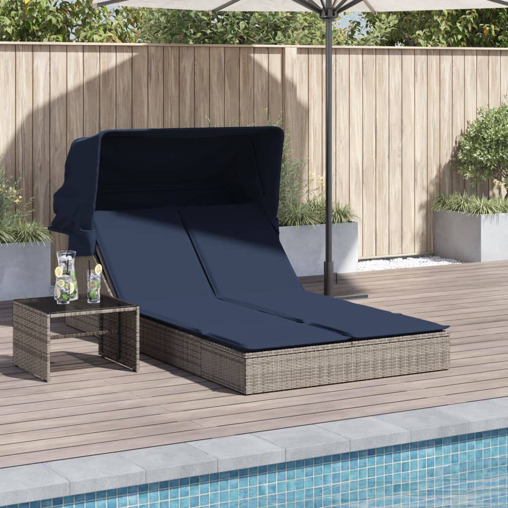 Transat Double de Jardin Résine Tressée avec Pare-Soleil Gris – ComfortXL Outdoor Living - Image 1