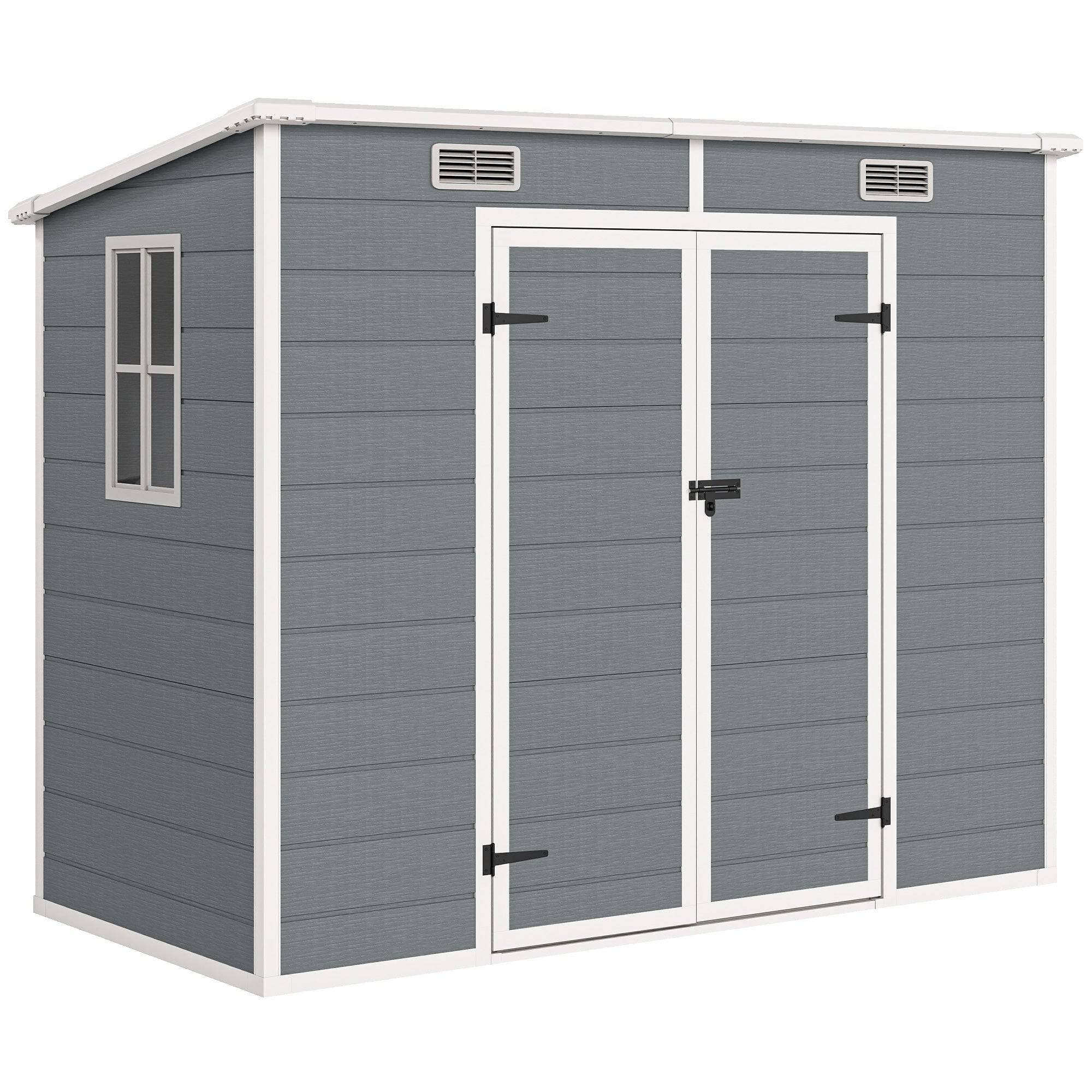 Helloshop26 - Abri de jardin extérieur 238 x 125 x 183 cm étanche porte verrouillable avec fenêtre et plancher contemporain en PP gris - Image 1