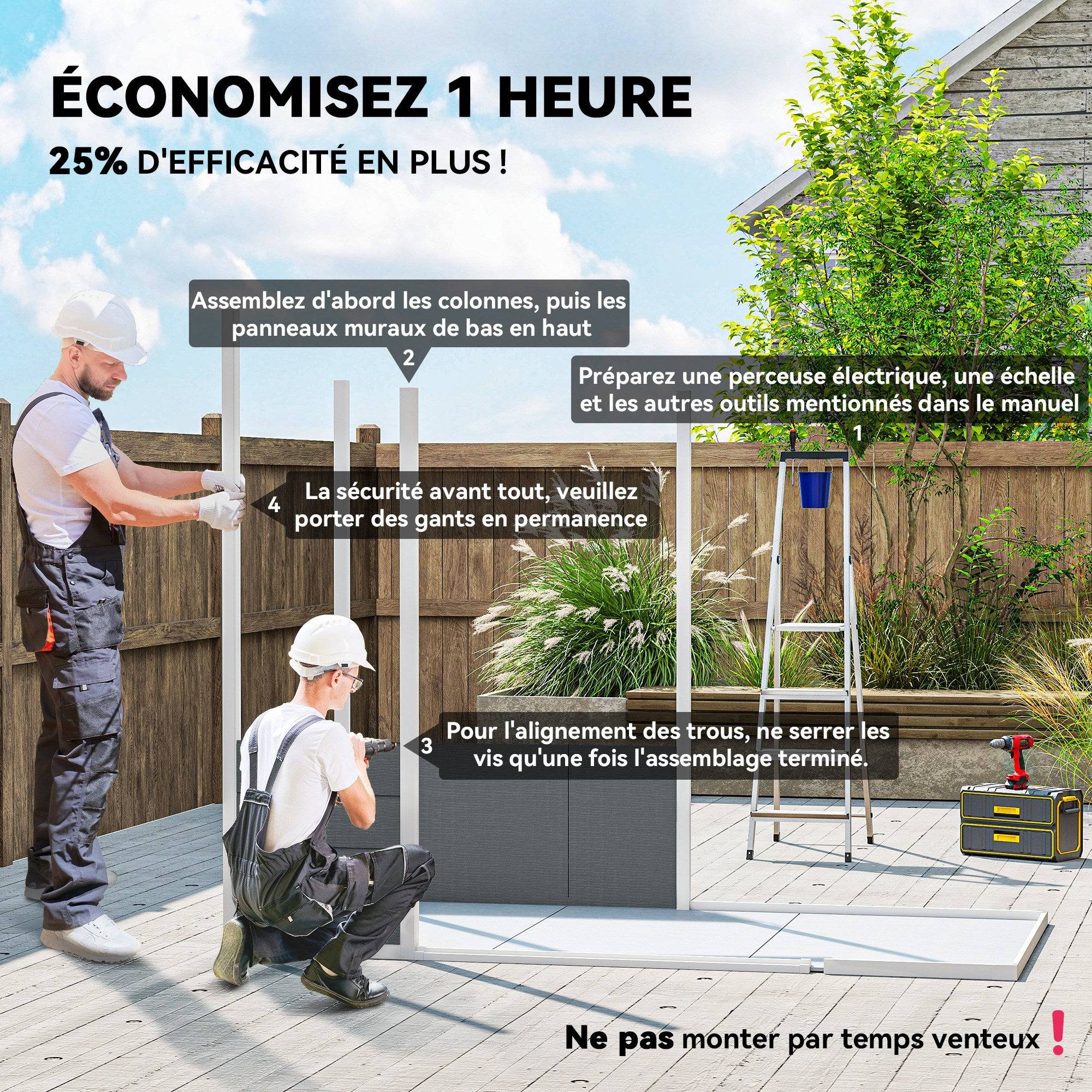 Helloshop26 - Abri de jardin extérieur 238 x 125 x 183 cm étanche porte verrouillable avec fenêtre et plancher contemporain en PP gris - Image 3