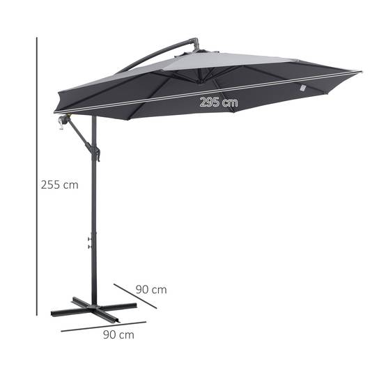 Parasol déporté octogonal rabattable dia. 3 m parasol de jardin - Polyester Gris fr323 - Image 5