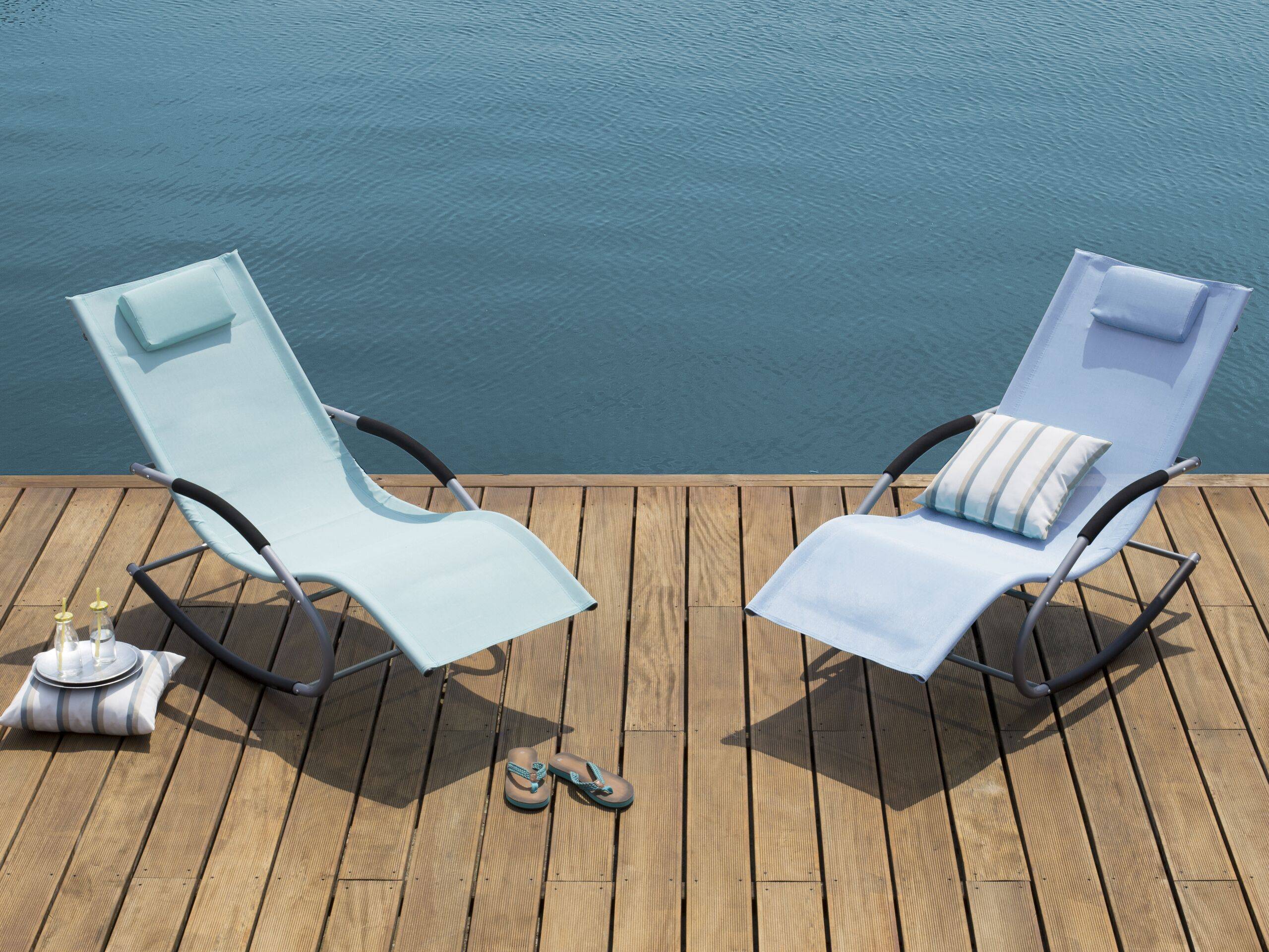 Beliani - Transat Bain de Soleil Fonction Bascule en Acier Noir et Textile Bleu Matières Durables et Design Moderne pour Jardin ou Terrasse Beliani - Imagen 2