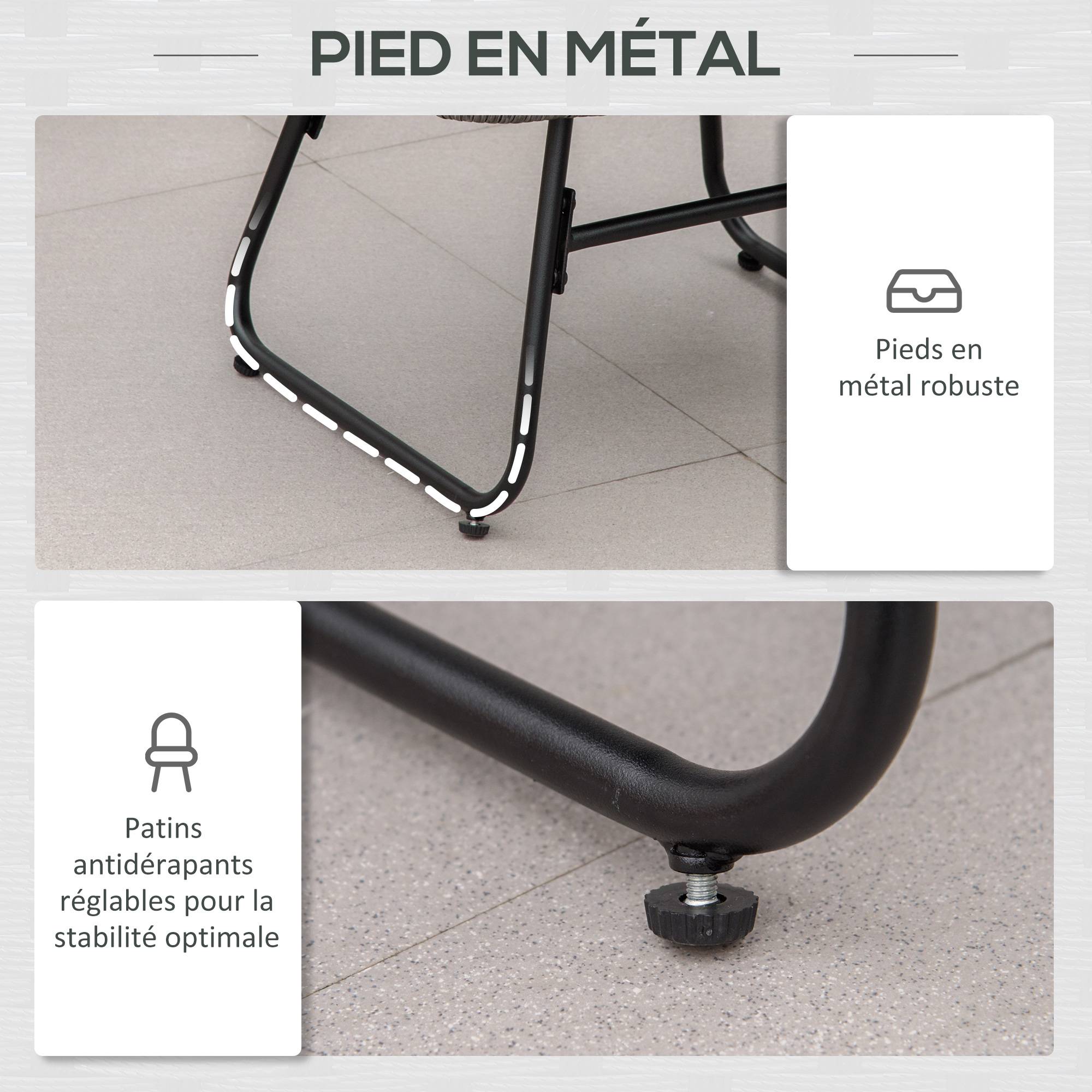 Fauteuil chaise de jardin avec repose-pieds en métal époxy et résine tressée aspect rotin avec coussins - Image 8