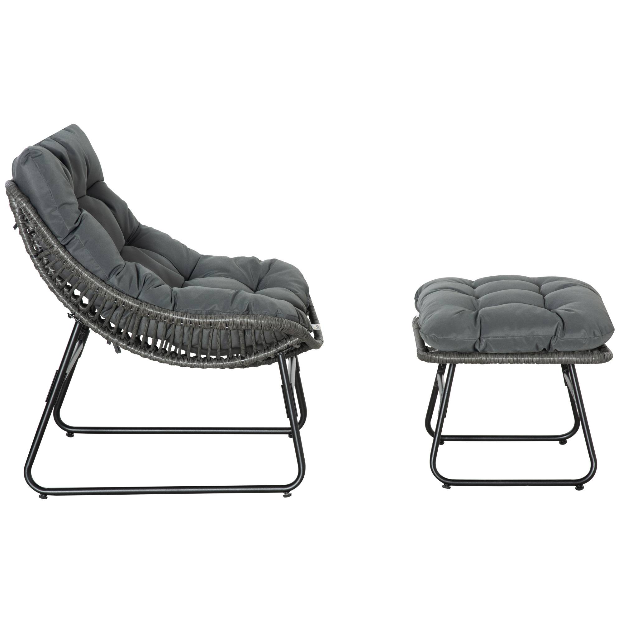 Fauteuil chaise de jardin avec repose-pieds en métal époxy et résine tressée aspect rotin avec coussins - Image 9