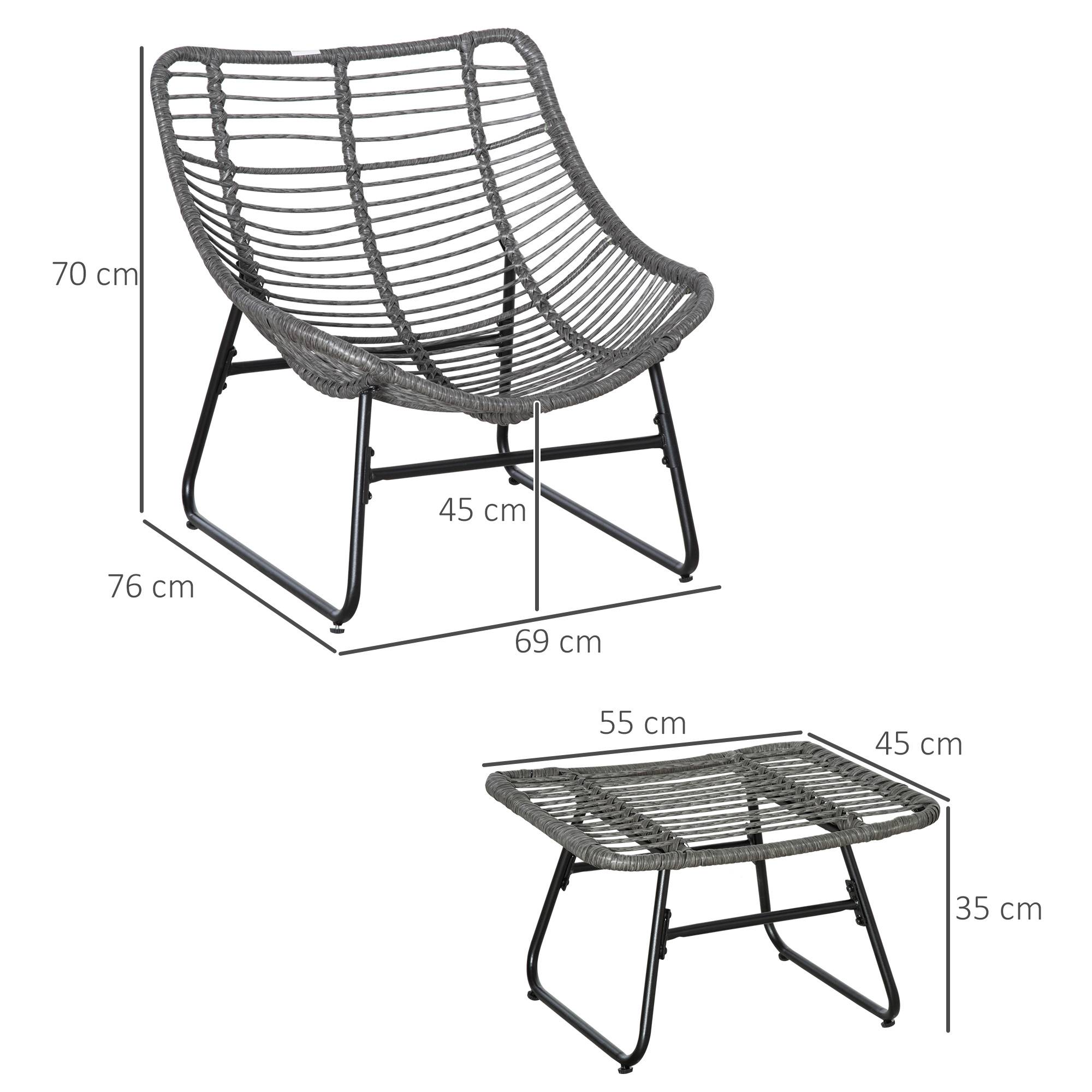 Fauteuil chaise de jardin avec repose-pieds en métal époxy et résine tressée aspect rotin avec coussins - Image 5
