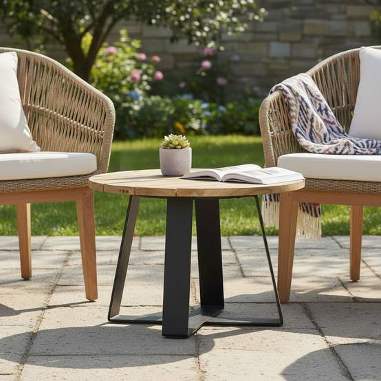 Table basse en métal anthracite et teck recyclé D 60 cm Orsay - Gecko Jardin - Imagen 6