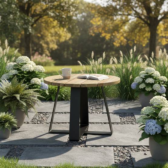 Table basse en métal anthracite et teck recyclé D 60 cm Orsay - Gecko Jardin - Imagen 5