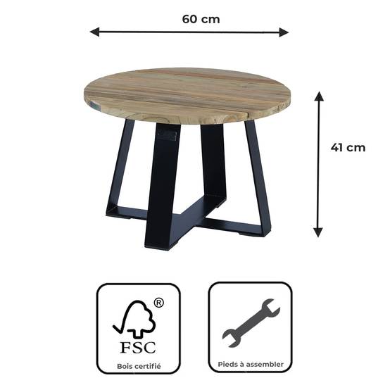 Table basse en métal anthracite et teck recyclé D 60 cm Orsay - Gecko Jardin - Imagen 9