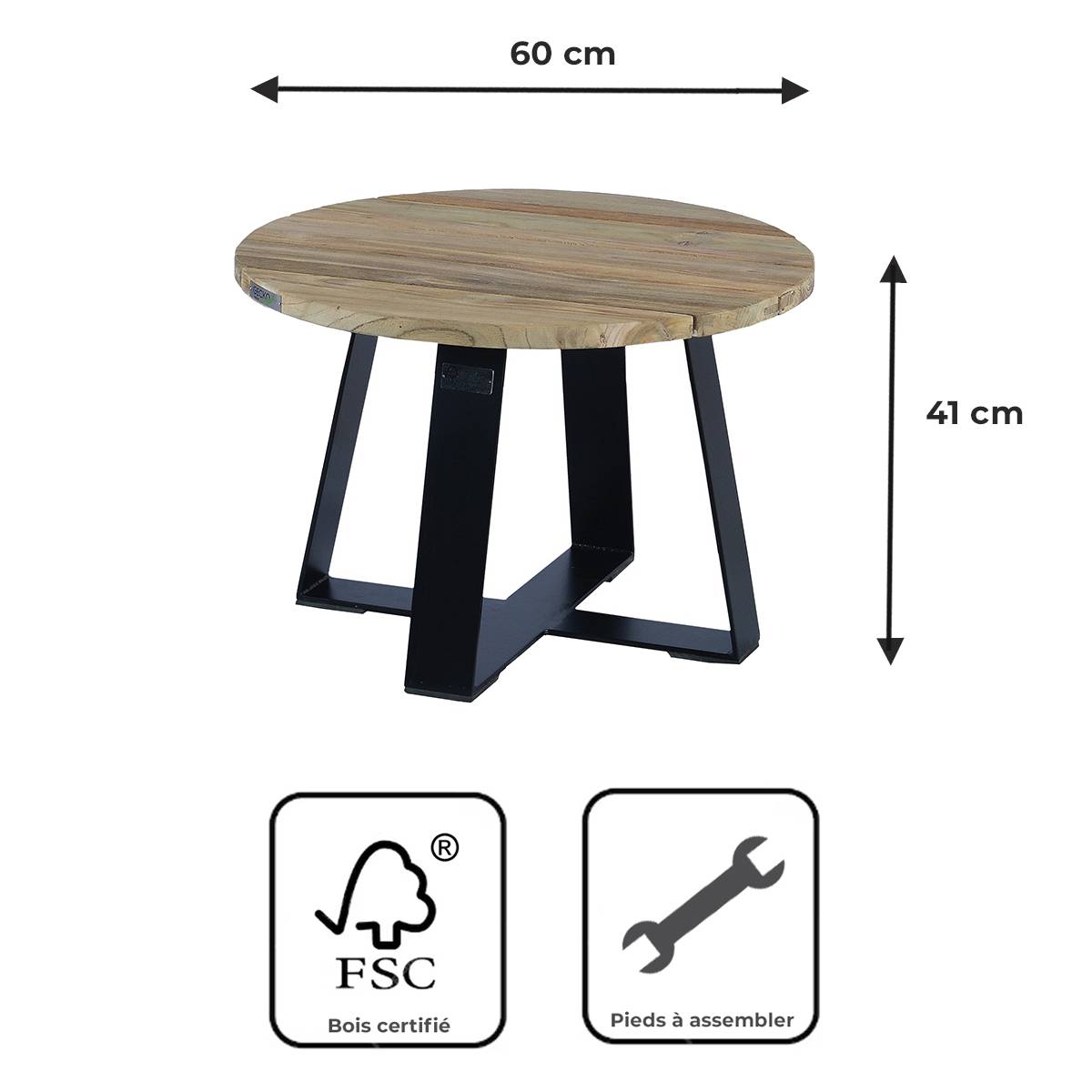 Table basse en métal anthracite et teck recyclé D 60 cm Orsay - Gecko Jardin - Imagen 9