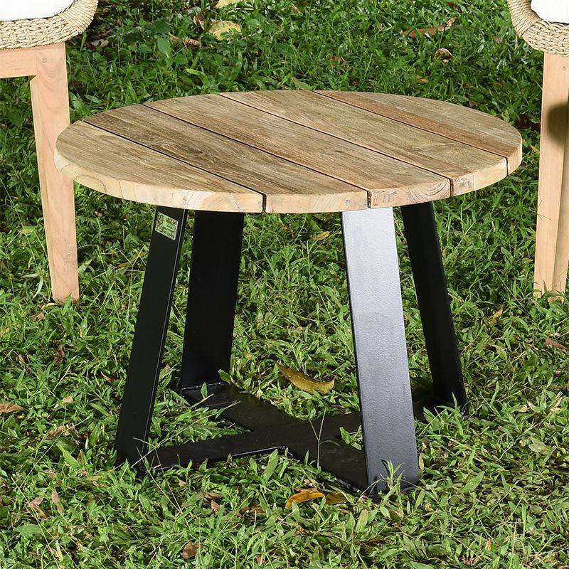 Table basse en métal anthracite et teck recyclé D 60 cm Orsay - Gecko Jardin - Imagen 1