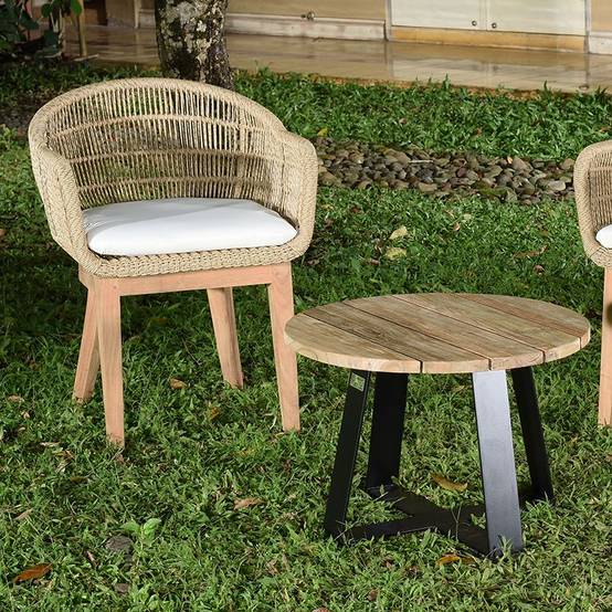Table basse en métal anthracite et teck recyclé D 60 cm Orsay - Gecko Jardin - Imagen 4