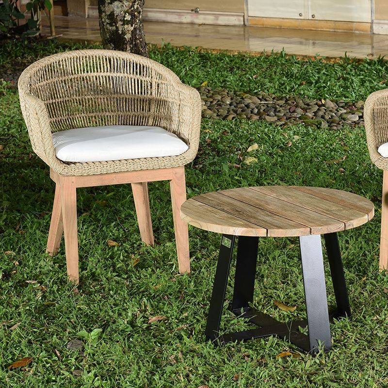 Table basse en métal anthracite et teck recyclé D 60 cm Orsay - Gecko Jardin - Imagen 4