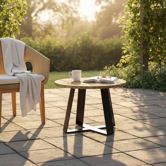 Table basse en métal anthracite et teck recyclé D 60 cm Orsay - Gecko Jardin - Imagen 7