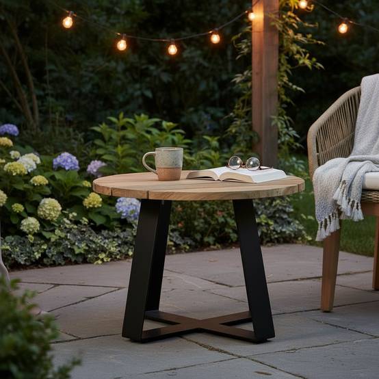 Table basse en métal anthracite et teck recyclé D 60 cm Orsay - Gecko Jardin - Imagen 8