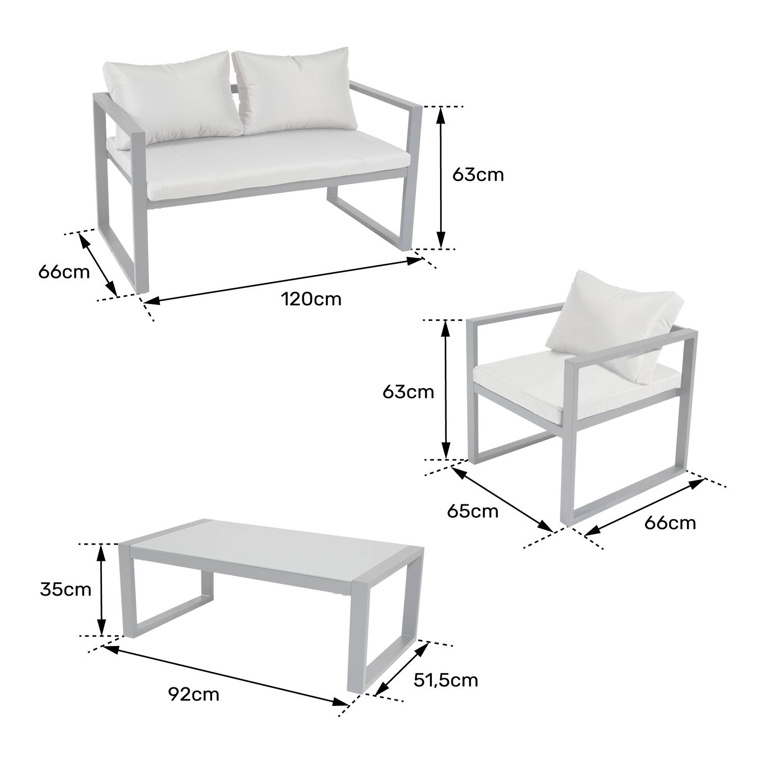 Salon de jardin IBIZA en tissu bleu 4 places - aluminium blanc - HAPPY GARDEN - Imagen 6