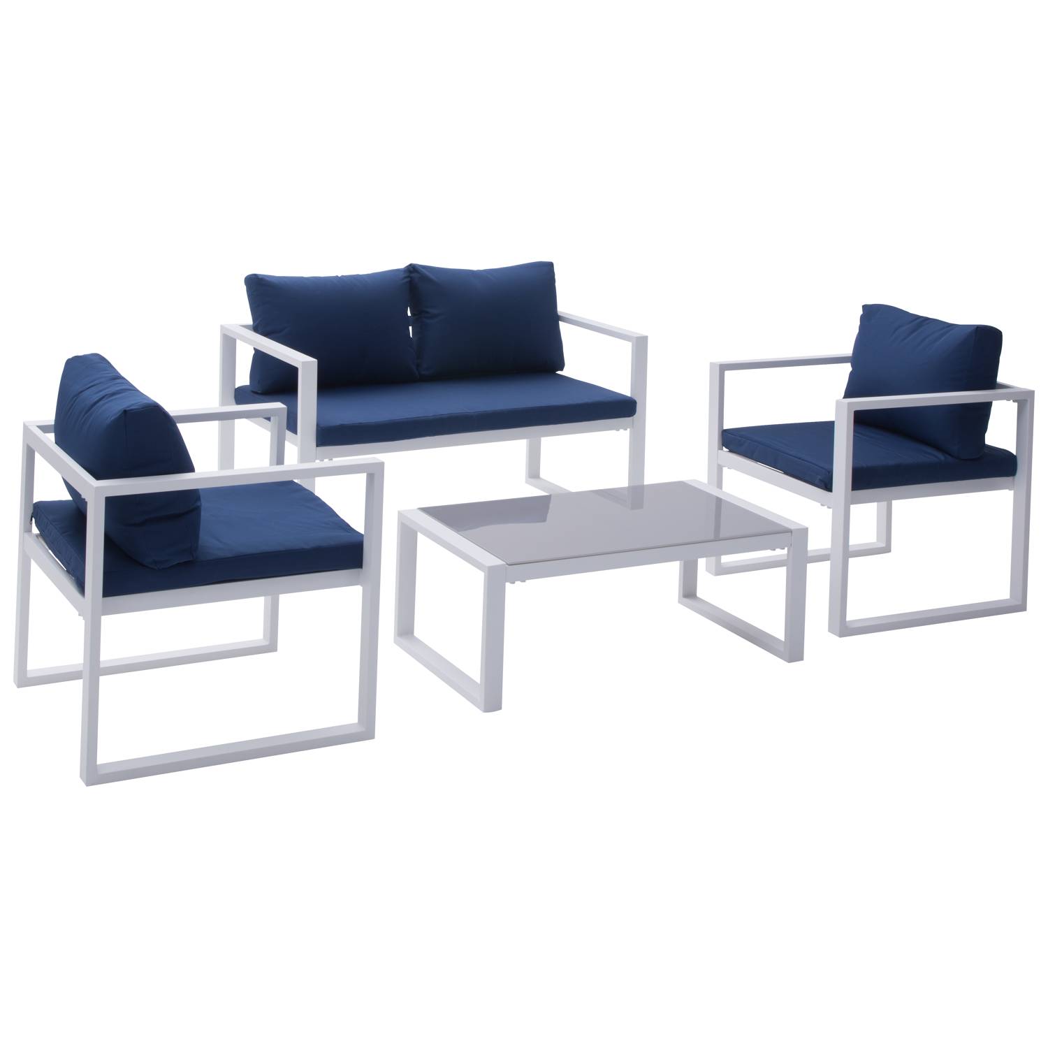 Salon de jardin IBIZA en tissu bleu 4 places - aluminium blanc - HAPPY GARDEN - Imagen 1