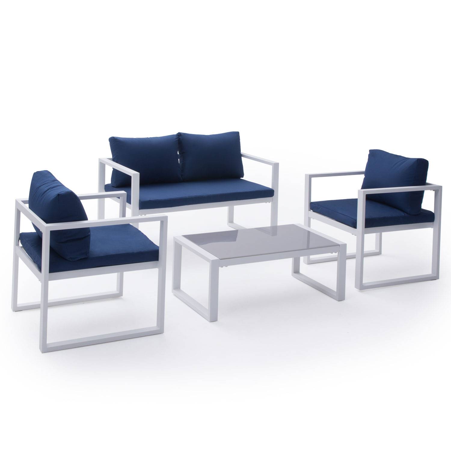 Salon de jardin IBIZA en tissu bleu 4 places - aluminium blanc - HAPPY GARDEN - Imagen 8