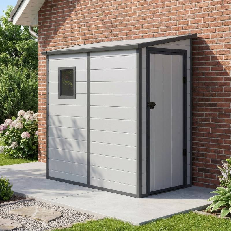 Jobu - Abri de jardin adossé résine polypropylène 2,09m² gris clair avec kit de fondation Jôbu