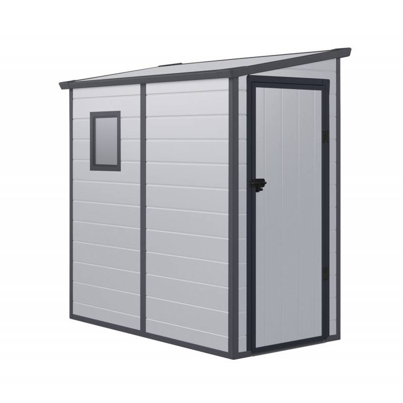 Abri de jardin adossé résine polypropylène 2,09m² gris clair avec kit de fondation Jôbu - Image 4