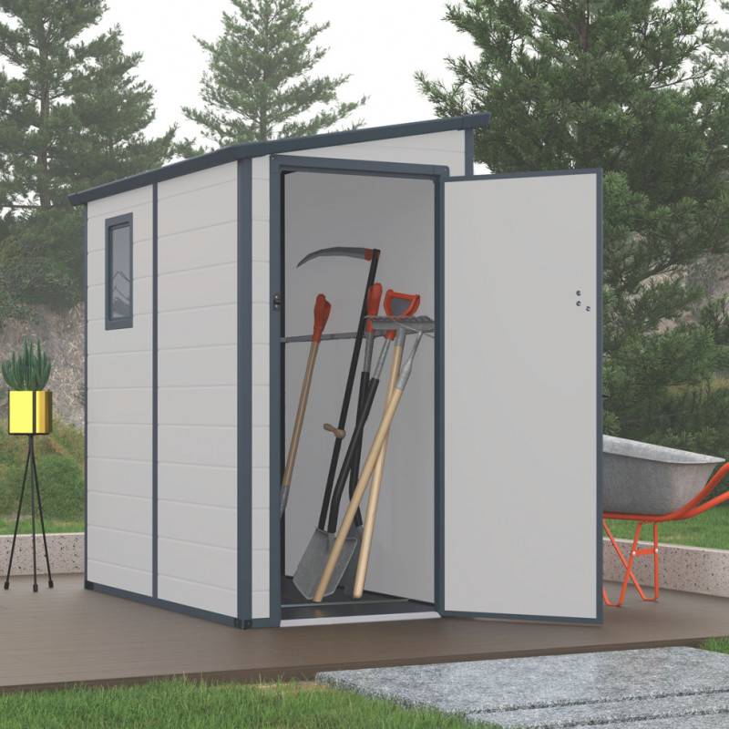 Abri de jardin adossé résine polypropylène 2,09m² gris clair avec kit de fondation Jôbu - Image 3