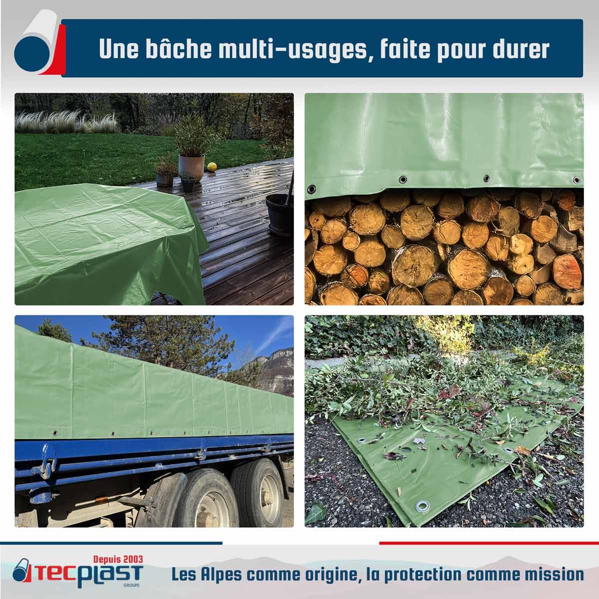 Bâche PVC 2,5x3 m Vert Sauge - Garantie 5 ans - LP506MU - Bâche de protection étanche - Résistance Anti-UV TECPLAST - Image 2