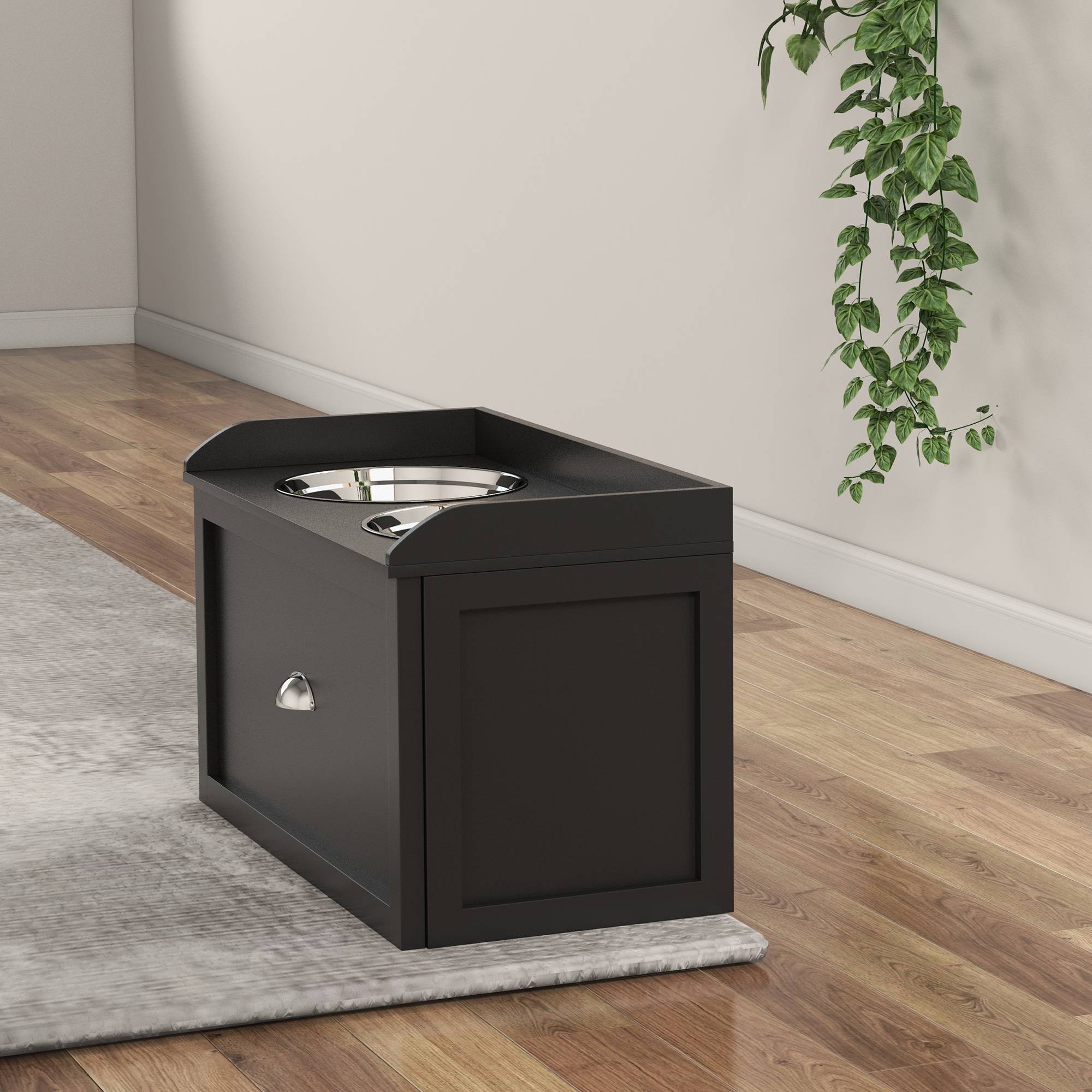 Station d'alimentation bois et métal noir et argent 60 x 30 x 36 cm - PANGIVO - Image 10