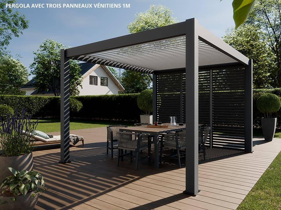 Pergola Bioclimatique Autoportée 12m² - 3x4m Trois Panneaux Vénitiens - Anthracite - Lames Inclinables à 120 degrés - ECLIPSE - Imagen 1