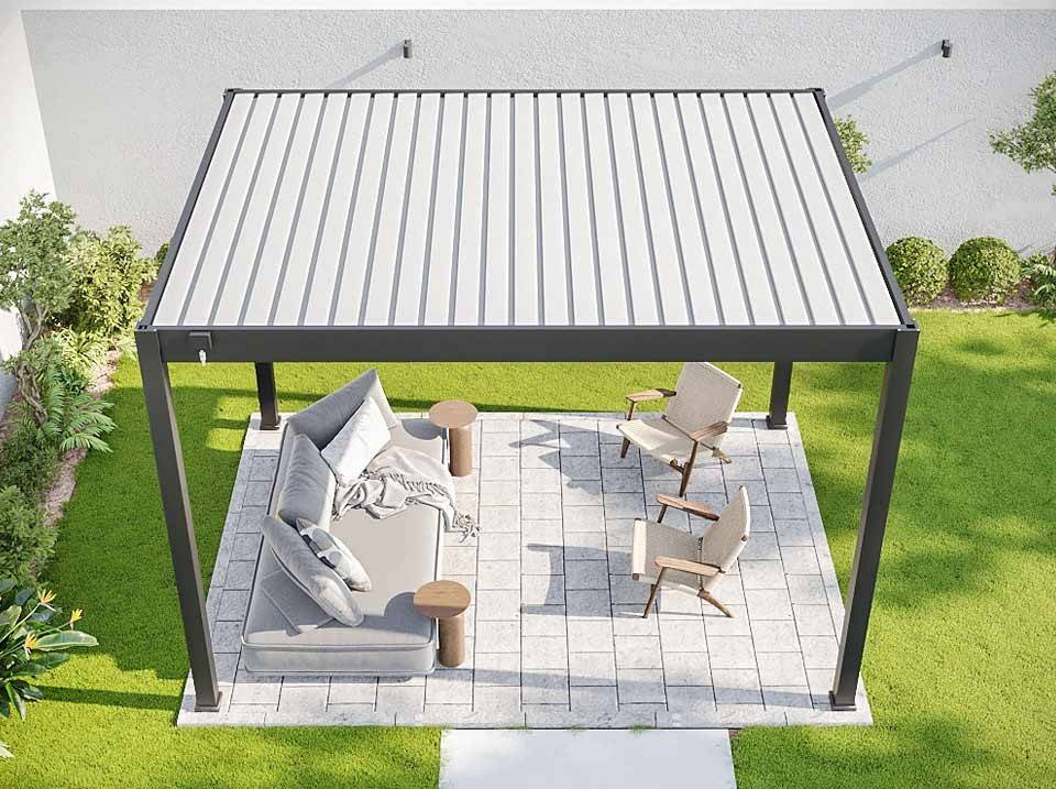 Pergola Bioclimatique Autoportée 12m² - 3x4m Trois Panneaux Vénitiens - Anthracite - Lames Inclinables à 120 degrés - ECLIPSE - Imagen 8