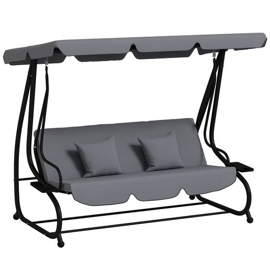 Balancelle convertible 3 places acier jardin toit inclinable et tablettes gris foncé - ComfortXL Outdoor Living - Image 1