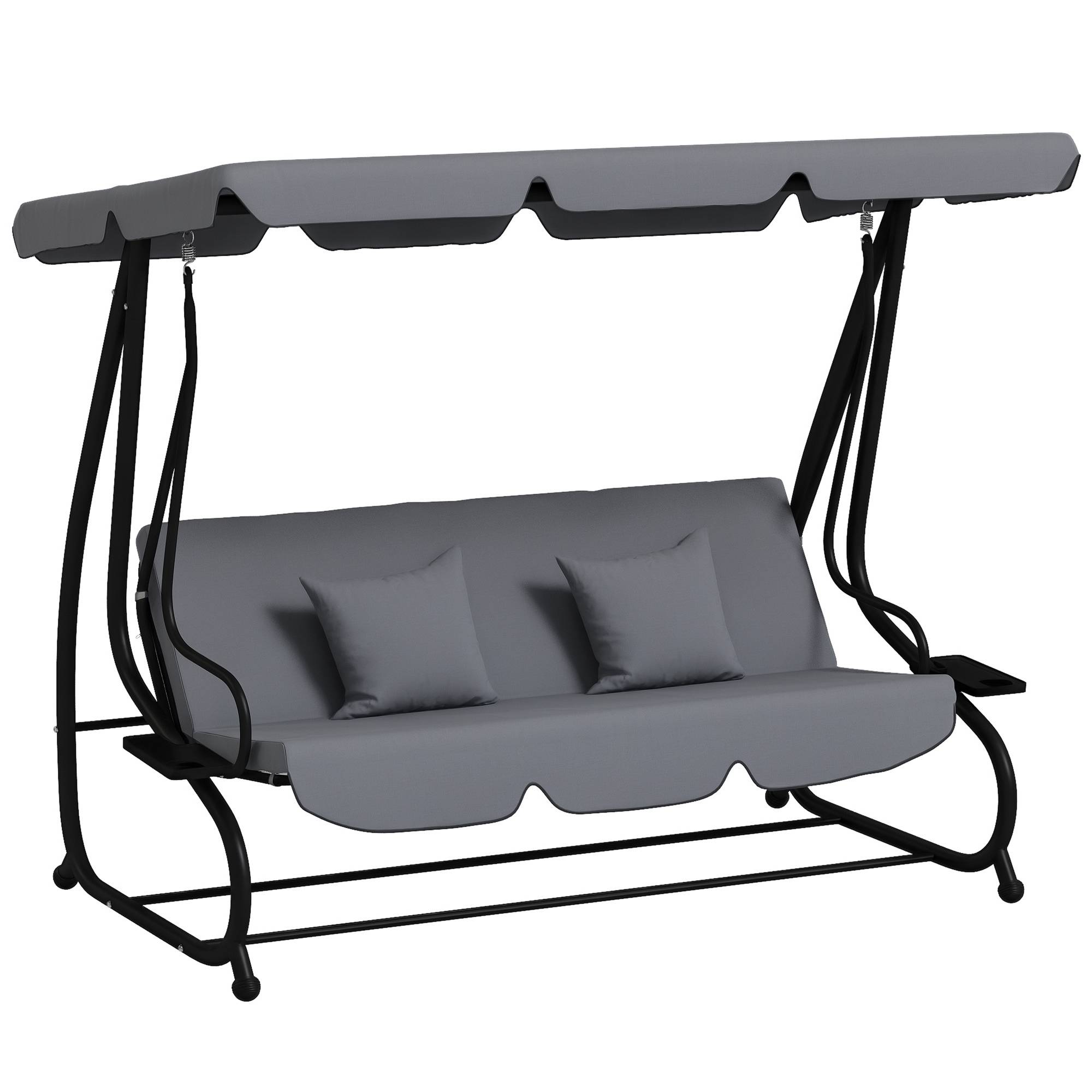 Balancelle convertible 3 places acier jardin toit inclinable et tablettes gris foncé - ComfortXL Outdoor Living - Image 1