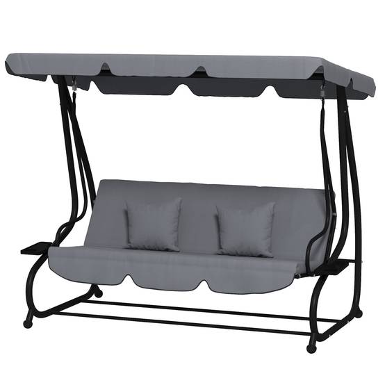 Balancelle convertible 3 places acier jardin toit inclinable et tablettes gris foncé - ComfortXL Outdoor Living - Image 2