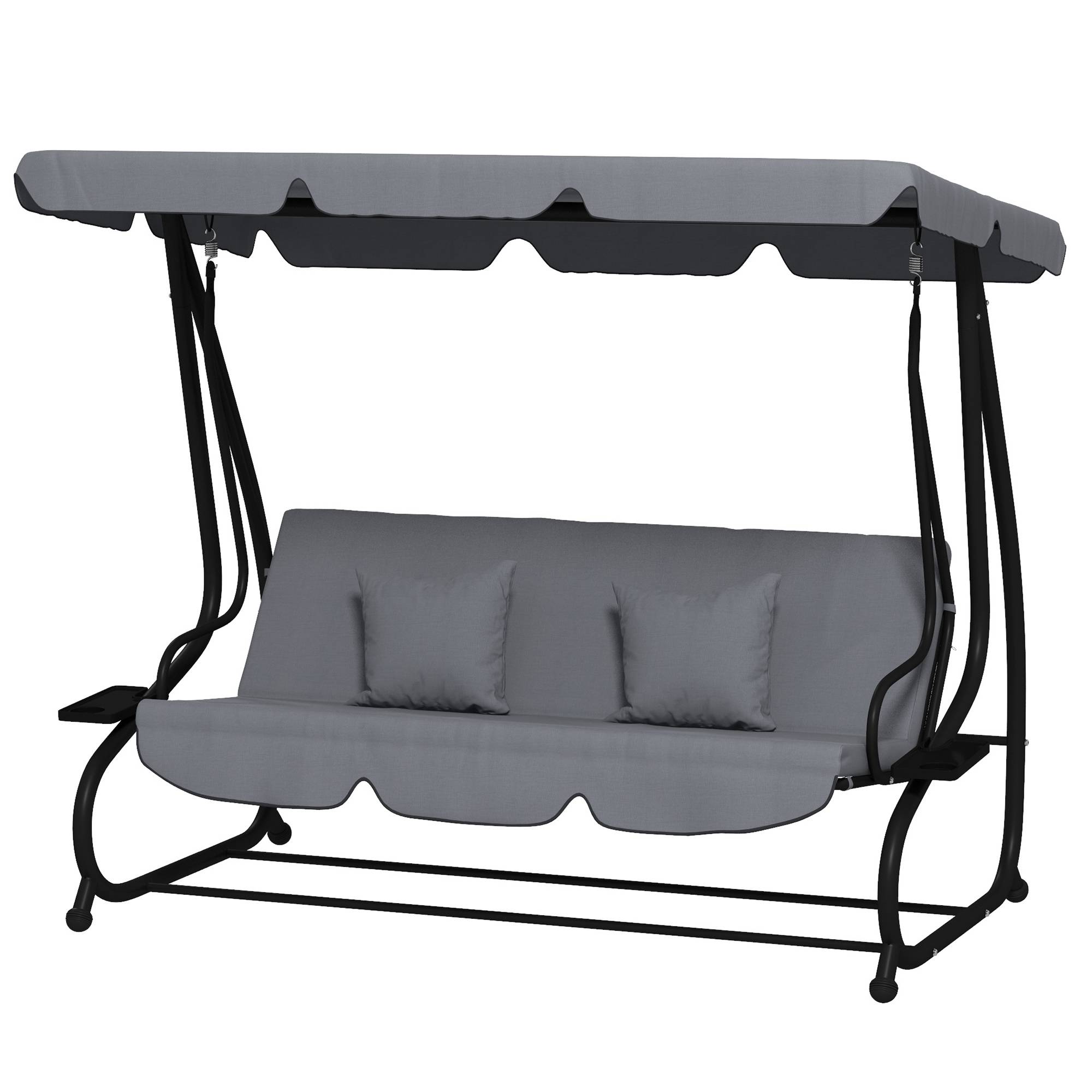 Balancelle convertible 3 places acier jardin toit inclinable et tablettes gris foncé - ComfortXL Outdoor Living - Image 2
