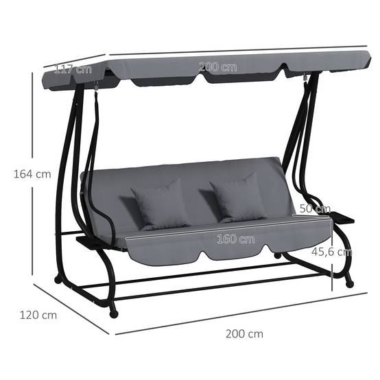 Balancelle convertible 3 places acier jardin toit inclinable et tablettes gris foncé - ComfortXL Outdoor Living - Image 5