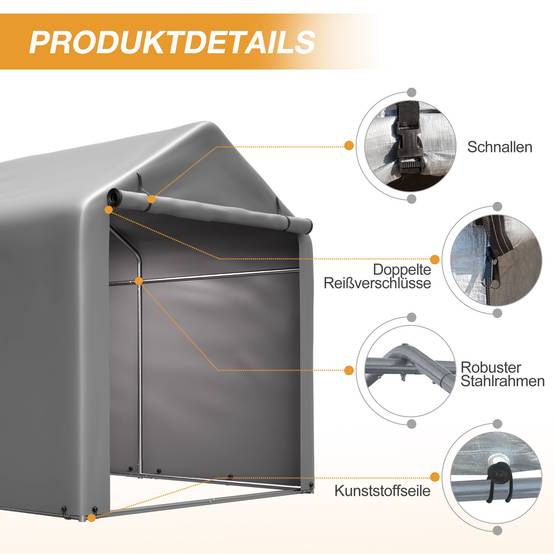Garage à vélos 160x220x165cm cadre acier noir PE imperméable, porte roulante pour vélos et outils - Image 8