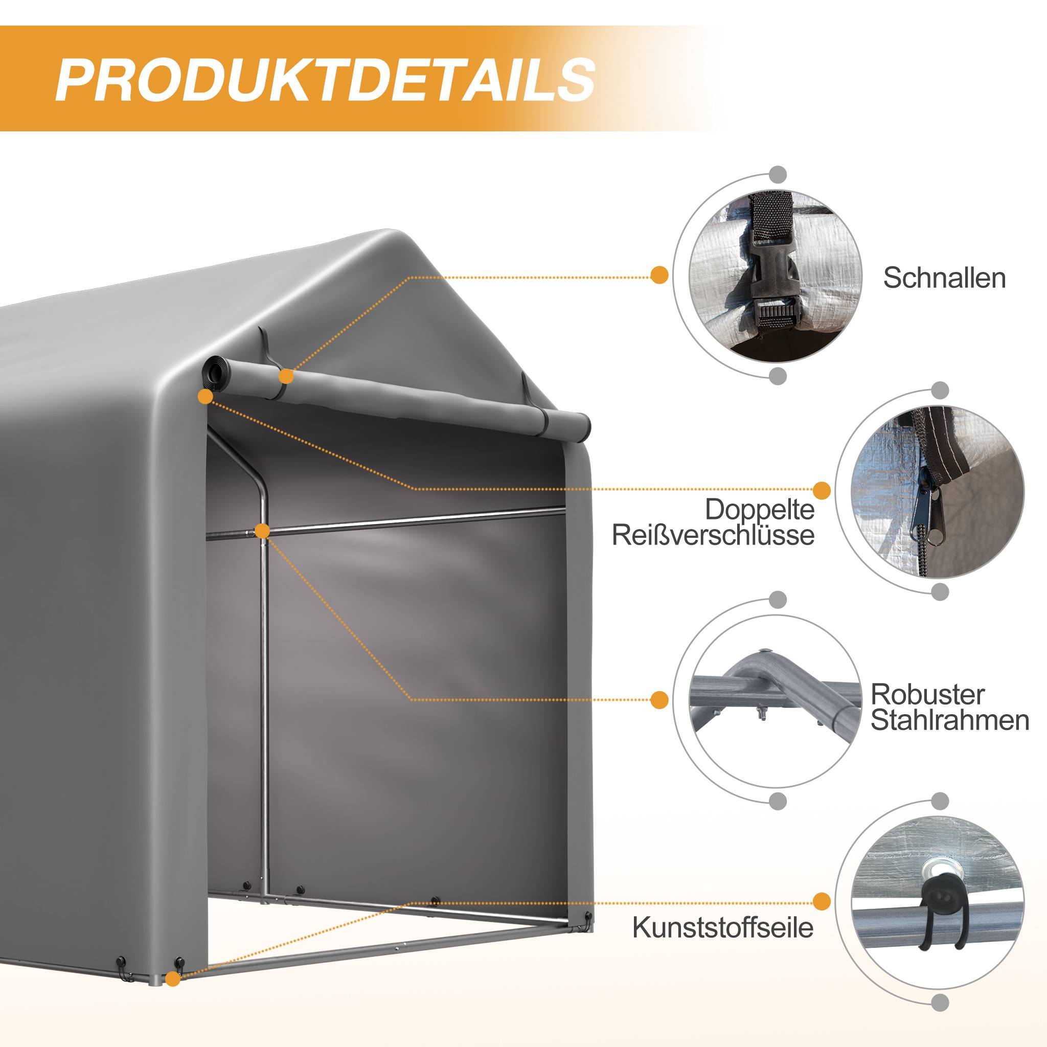 Garage à vélos 160x220x165cm cadre acier noir PE imperméable, porte roulante pour vélos et outils - Image 8