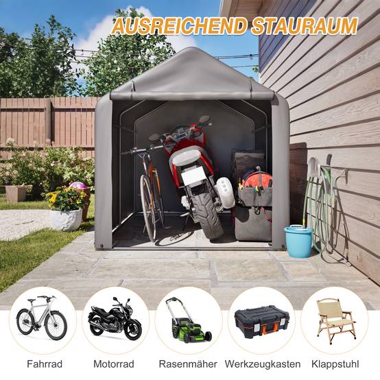 Garage à vélos 160x220x165cm cadre acier noir PE imperméable, porte roulante pour vélos et outils - Image 7