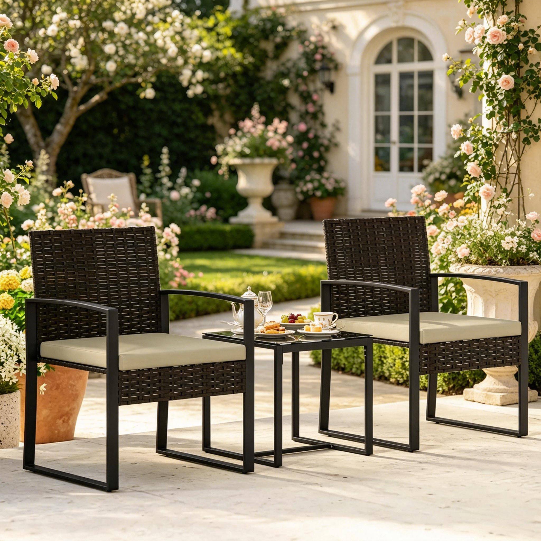 ComfortXL - Salon de jardin 3 pièces résine tressée brun kaki noir pour balcon compact - ComfortXL Outdoor Living - Image 2