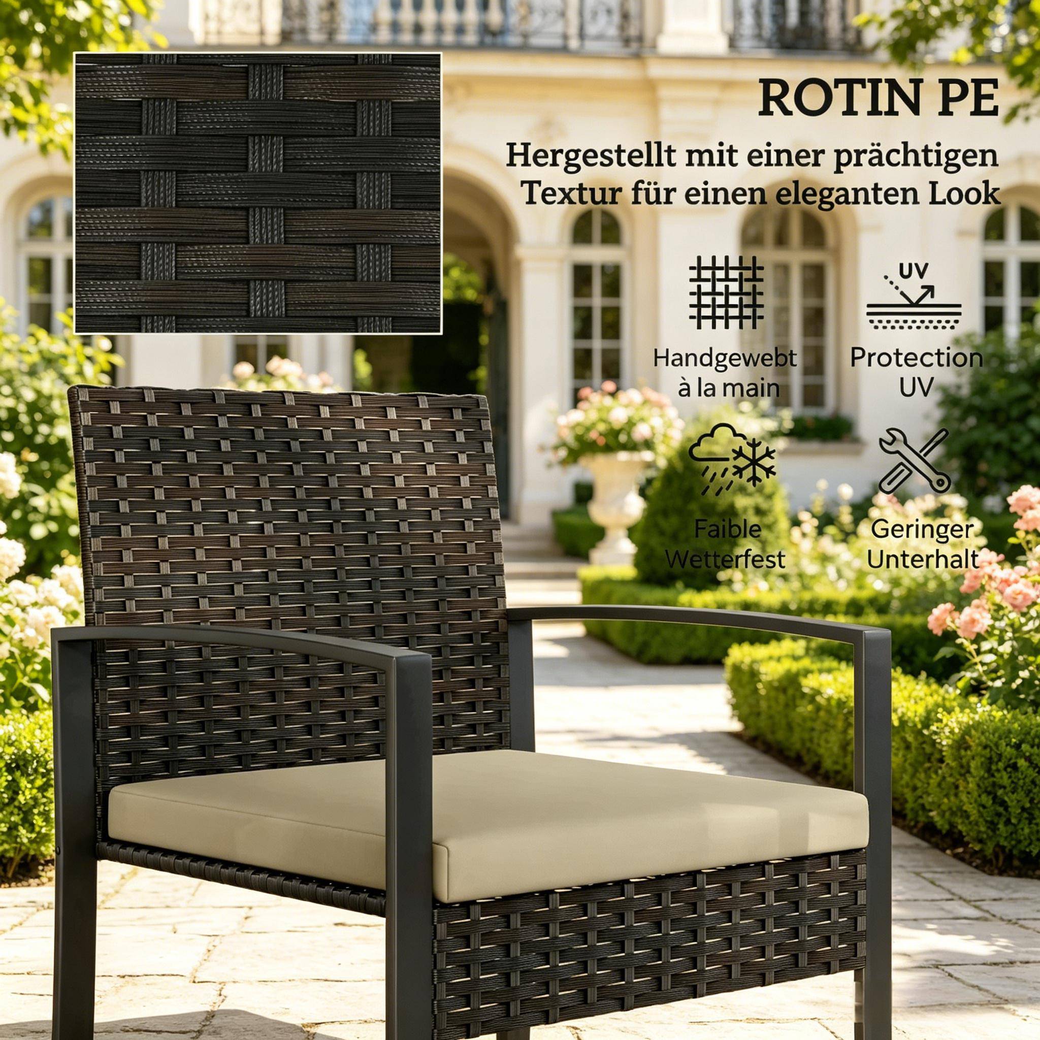 ComfortXL - Salon de jardin 3 pièces résine tressée brun kaki noir pour balcon compact - ComfortXL Outdoor Living - Image 7