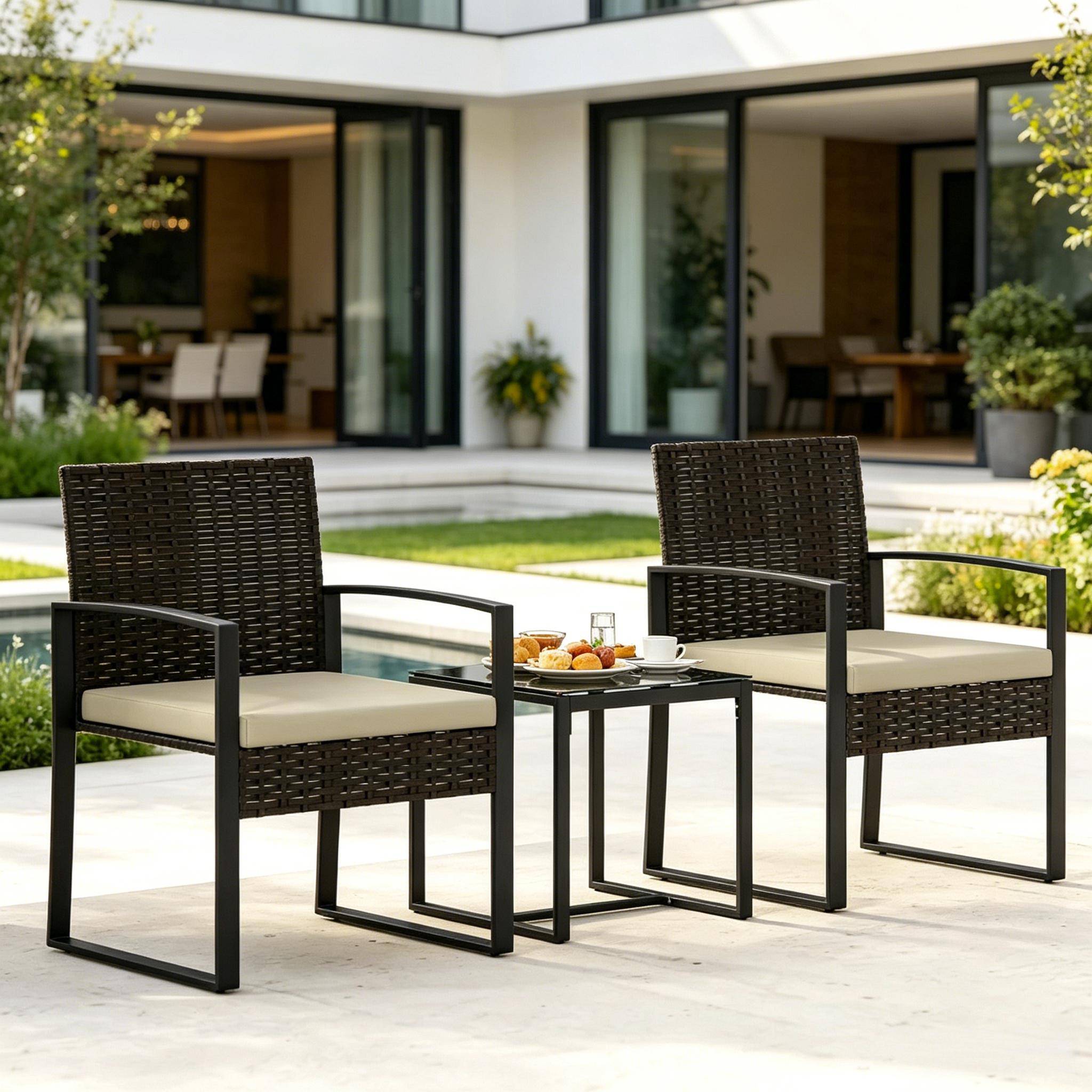 ComfortXL - Salon de jardin 3 pièces résine tressée brun kaki noir pour balcon compact - ComfortXL Outdoor Living