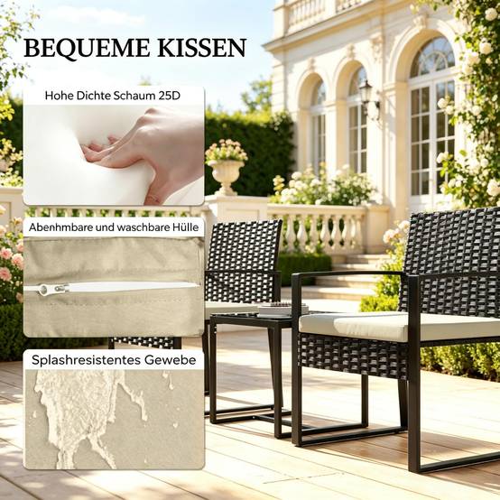 ComfortXL - Salon de jardin 3 pièces résine tressée brun kaki noir pour balcon compact - ComfortXL Outdoor Living - Image 4