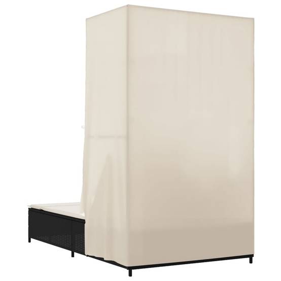 Chaise longue | Transat | Bain de soleil double avec toit et rideaux noir résine tressée - Image 6