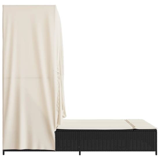 Chaise longue | Transat | Bain de soleil double avec toit et rideaux noir résine tressée - Image 5