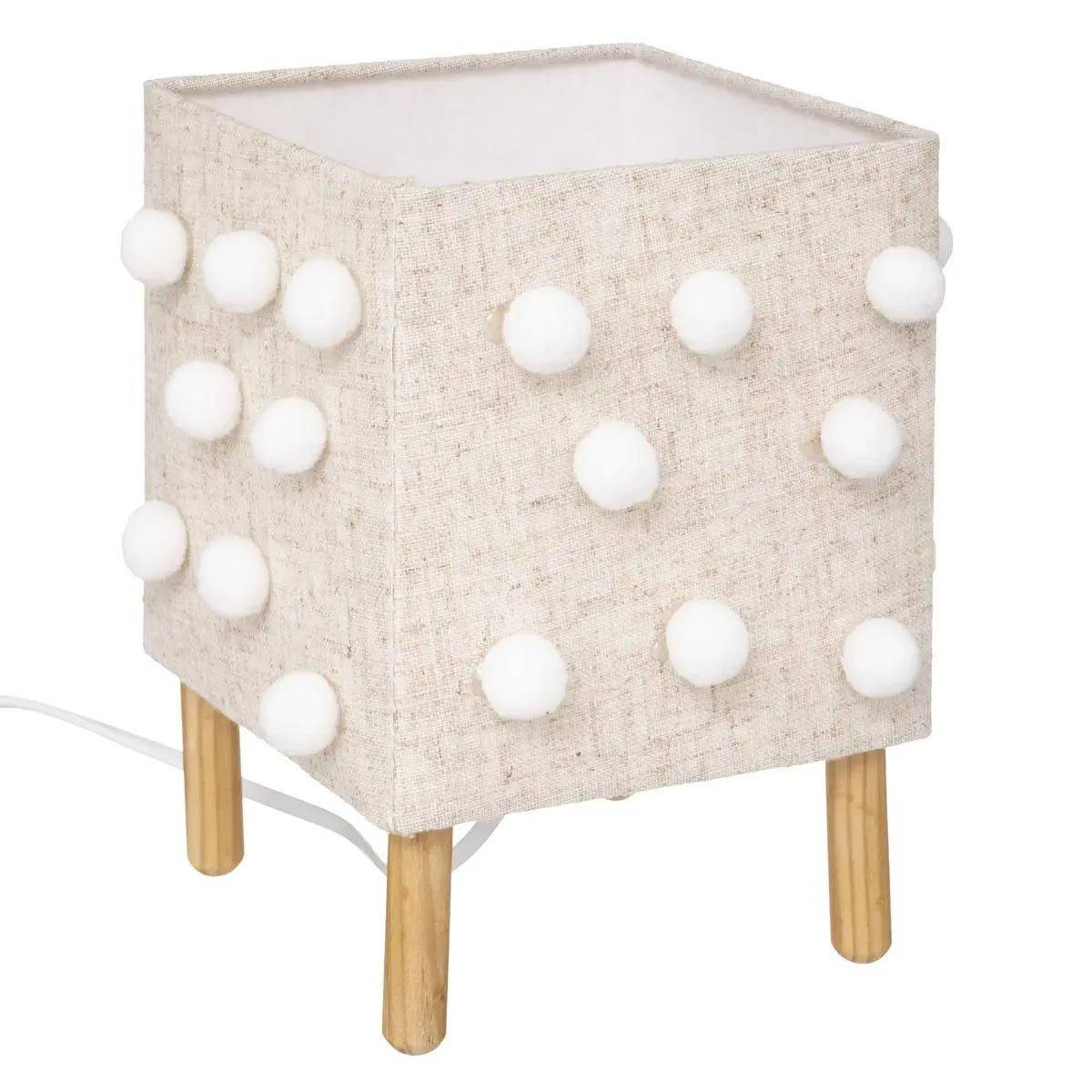 Lampe à Poser Enfant "Pompons" 22cm Beige Lin - Image 1