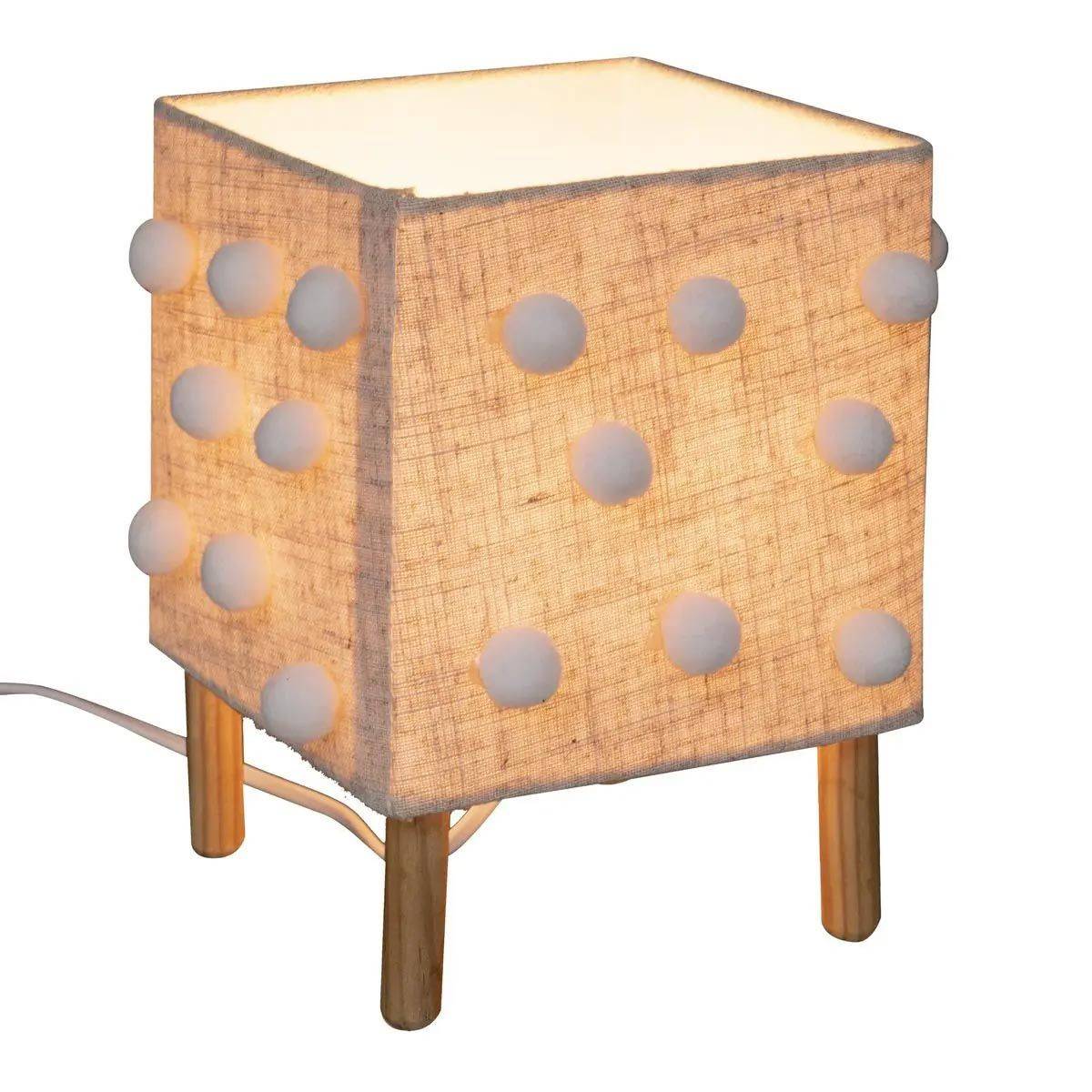 Lampe à Poser Enfant "Pompons" 22cm Beige Lin - Image 2