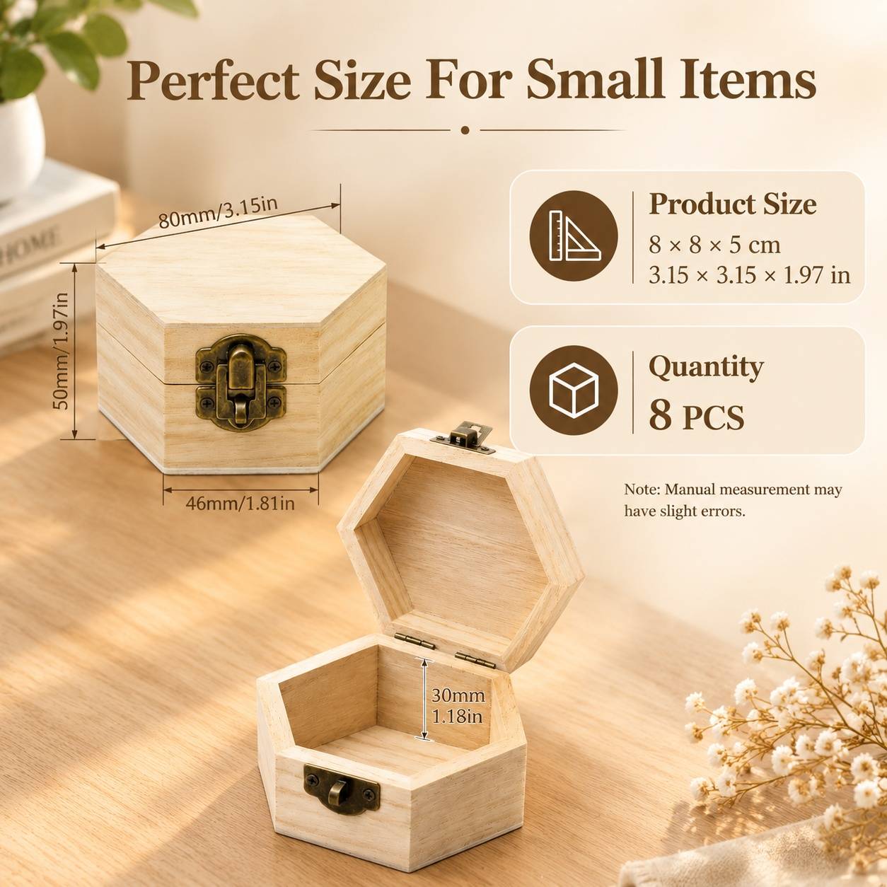 Boîtes en Bois Hexagonales avec Couvercle pour Décoration et Rangement - Image 2