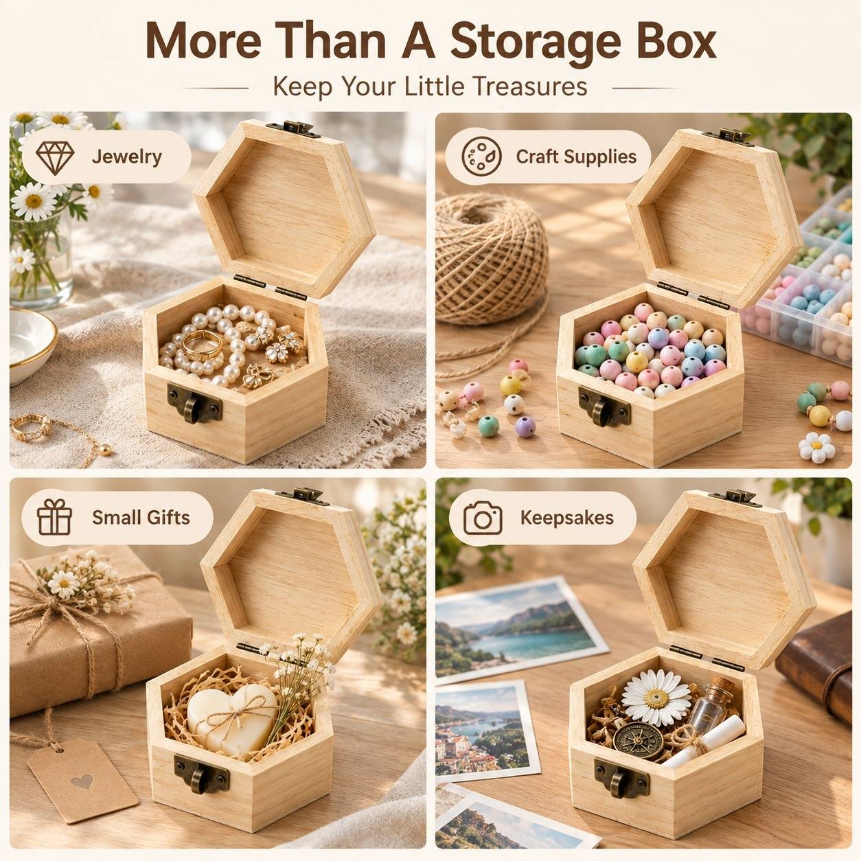 Boîtes en Bois Hexagonales avec Couvercle pour Décoration et Rangement - Image 6